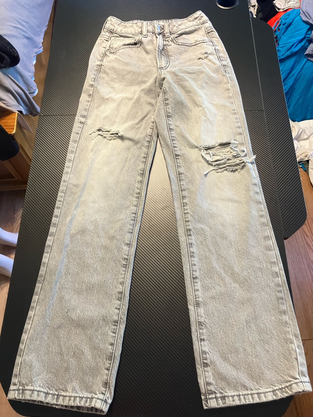 Light Gray Distressed Straight-Leg Jeans